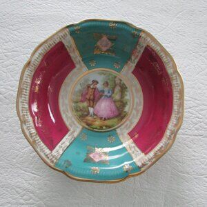 Vintage Weimar Bavaria Alt Wien Porcelain Dish 5.5” – Turquoise & Cranberry Gold